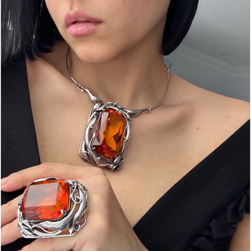 RARE Giant 925 Sterling Silver Set Necklace + Giant Ring - Vintage
